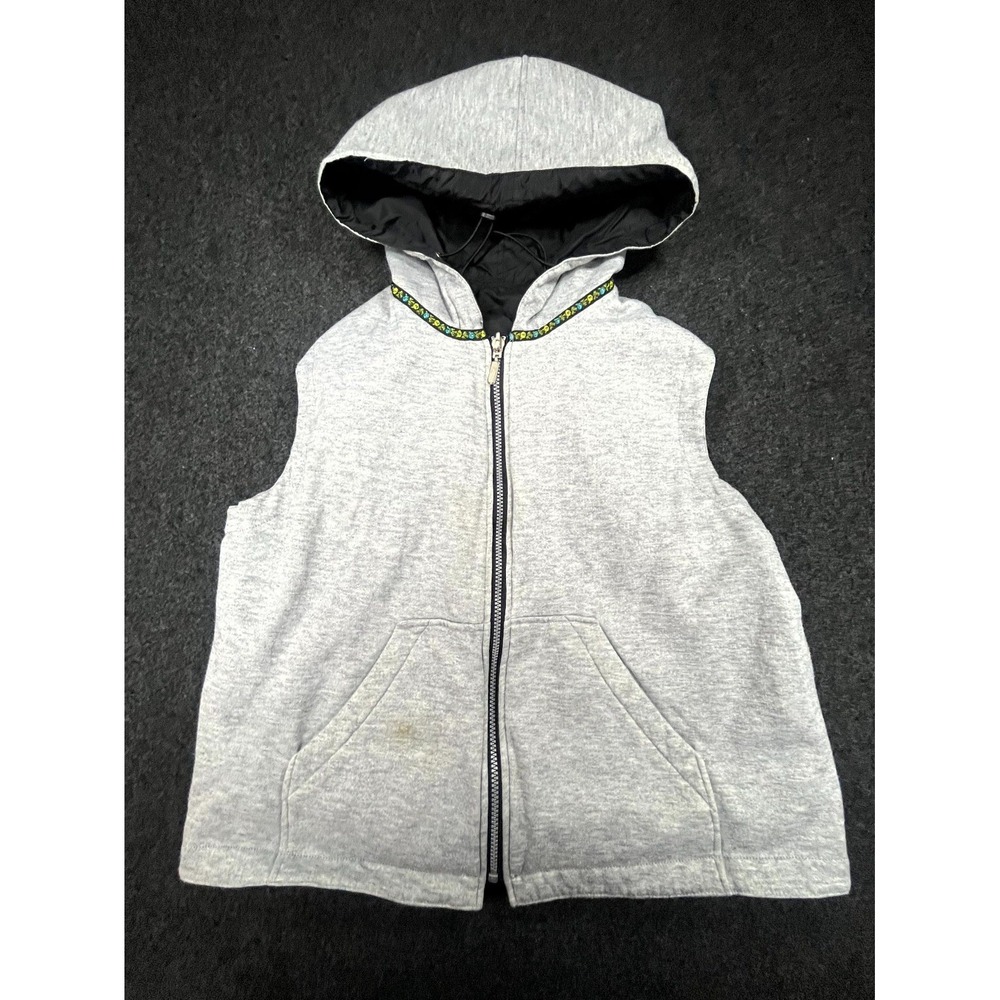 Vintage CS Signature Reversible Vest Womens Large Gray Black Full Zip Hooded